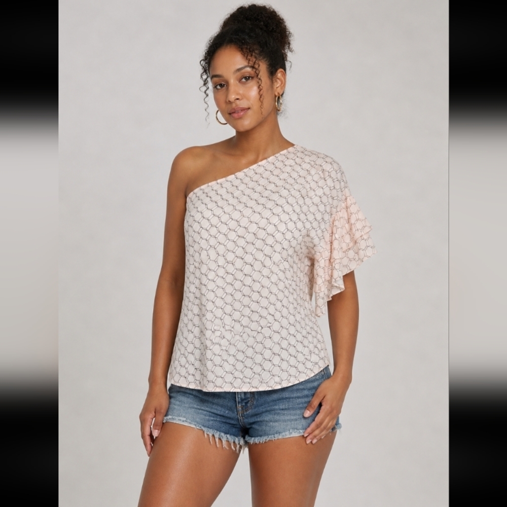 Trouve bell sleeve one exposed shoulder sheer